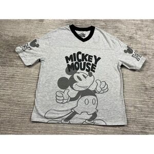 Disney T-Shirt Womens XS Gray Mickey Mouse Jersey V-Neck Short Sleeve Graphic